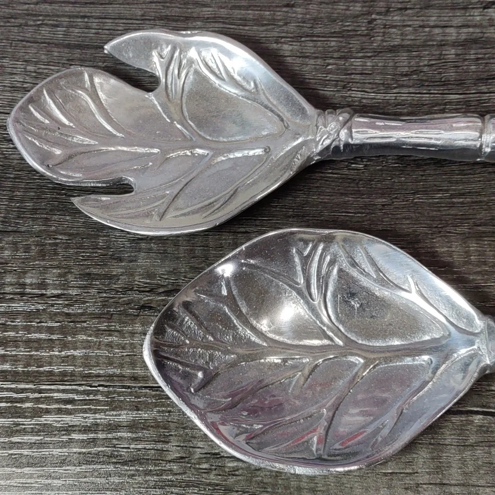 Mexican Pewterware Leaf Serving Spoons